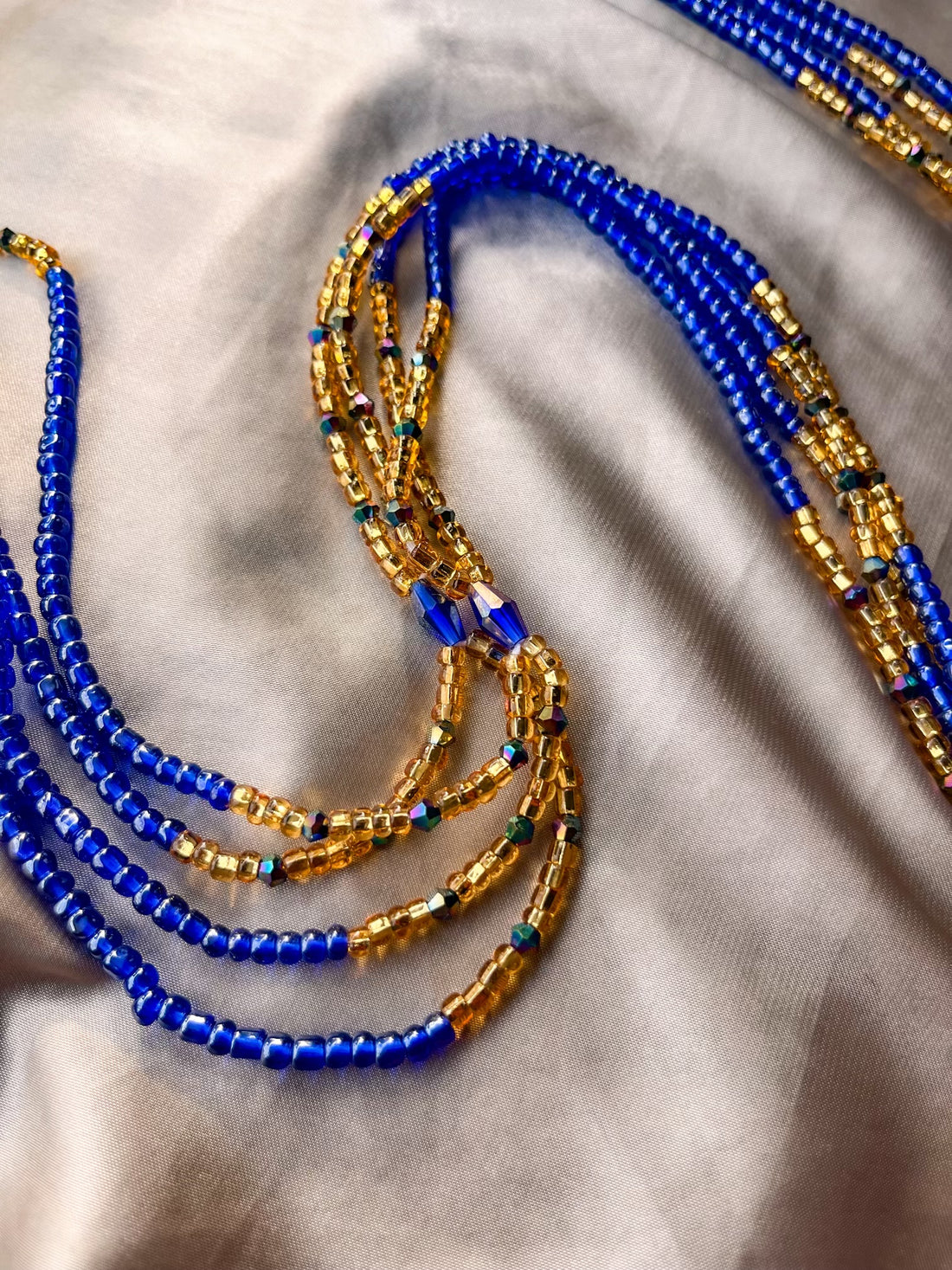 blue and gold african waist beads