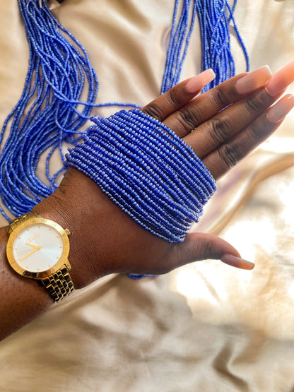 blue waist beads. Close up