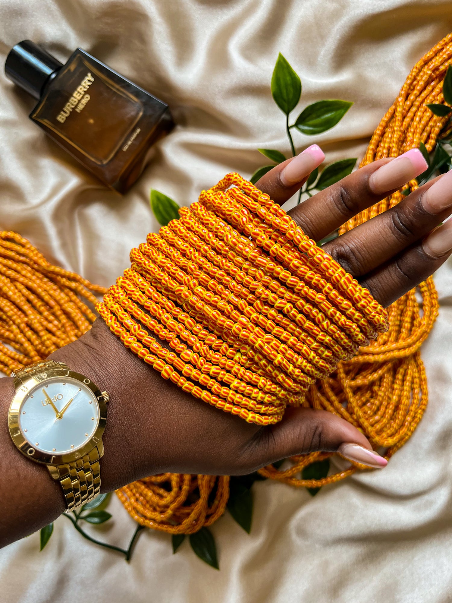 Traditional Red and Yellow African Waist Beads top view