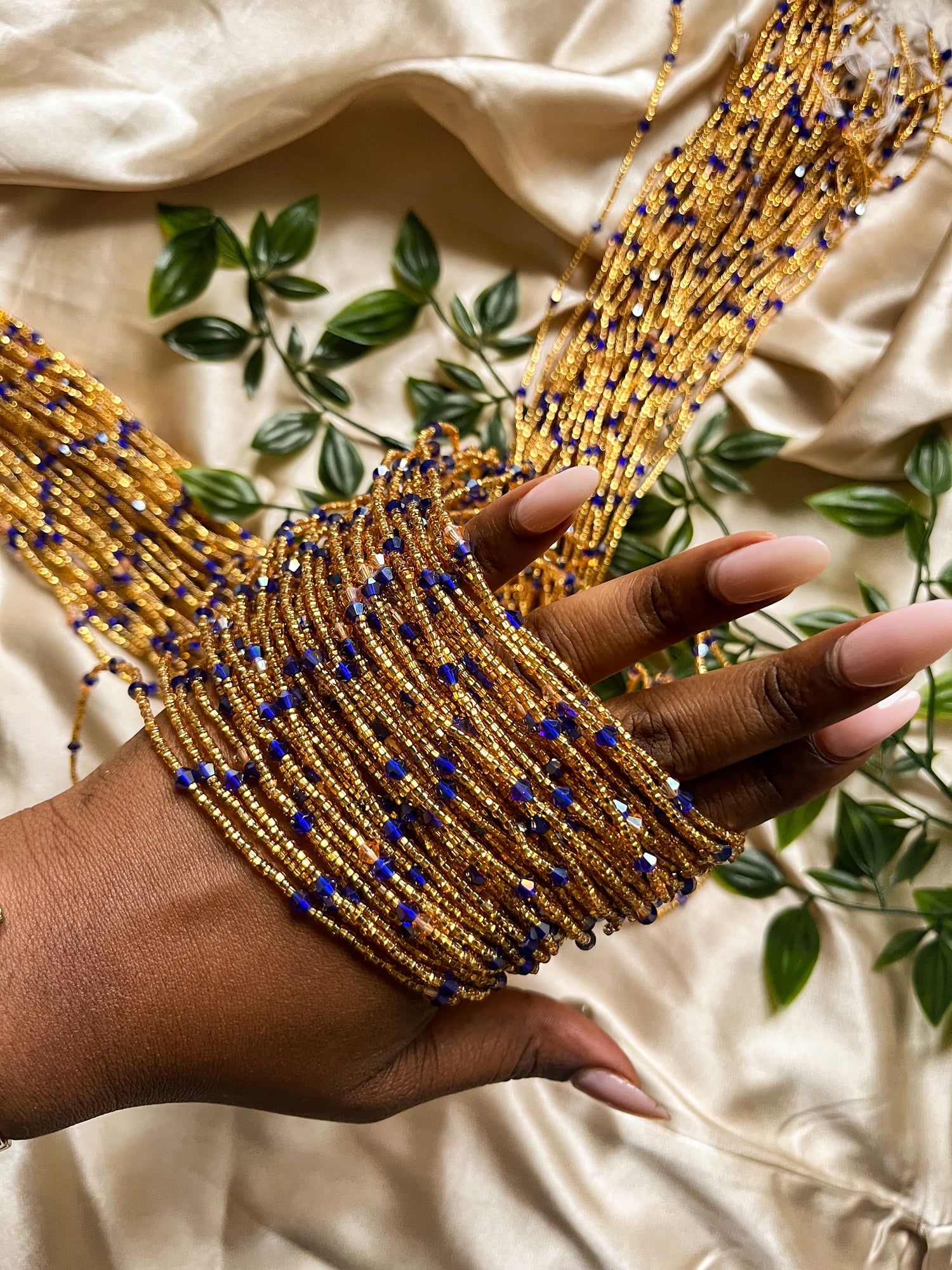 Sapphire Majesty Blue African Waist Beads. Top view